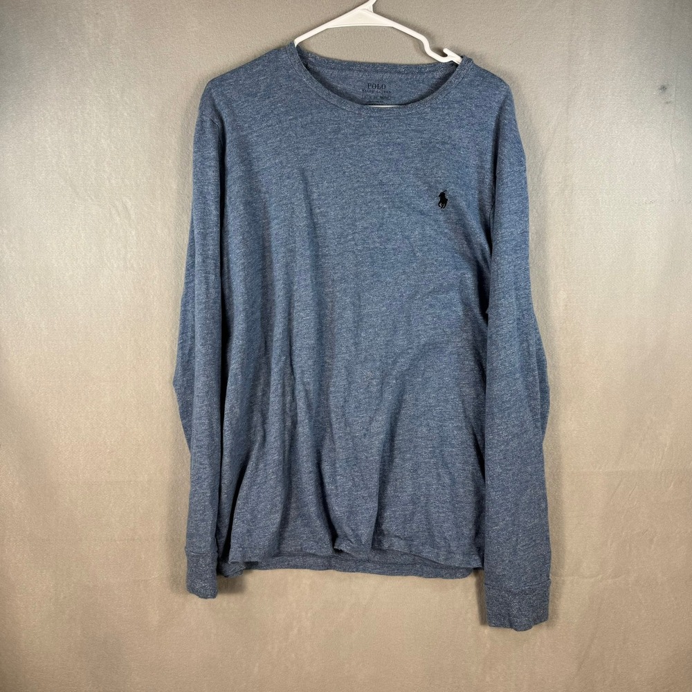 Polo Ralph Lauren Mens XL Blue Heather Long Sleeve Custom Fit Cotton T-Shirt